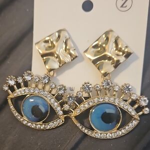 Gold and Blue Eye Earrings